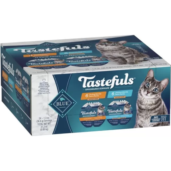 imageBlue Buffalo Tastefuls Spoonless Singles Adult Pate Wet Cat Food Variety Pack Chicken and Turkey Entres 26oz TwinPack Trays 12 Count  6 of Each FlavorChicken amp Turkey