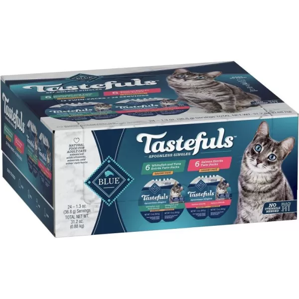 imageBlue Buffalo Tastefuls Spoonless Singles Adult Pate Wet Cat Food Variety Pack Whitefish amp Tuna and Salmon Entre 26oz TwinPack Tray 12 Count  6 of Each FlavorWhitefish Tuna amp Salmon
