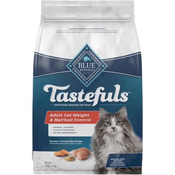 imageBlue Buffalo Tastefuls Weight amp Hairball Control Natural Adult Dry Cat Food Chicken 7lb bagChicken amp Brown Rice Hairball amp Weight Control 3 Pound Pack of 1
