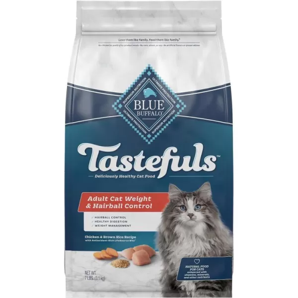 imageBlue Buffalo Tastefuls Weight amp Hairball Control Natural Adult Dry Cat Food Chicken 7lb bagChicken amp Brown Rice Hairball amp Weight Control 7 Pound Pack of 1