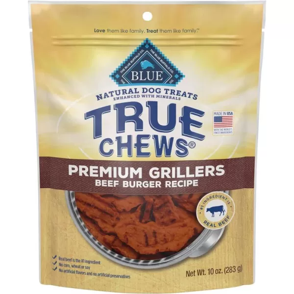 imageBlue Buffalo True Chews Premium Natural Dog Treats Pork and Chicken Sausage 14 oz bagBeef Burger 10 Ounce Pack of 1