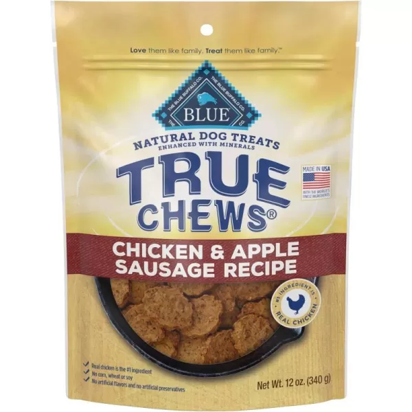 imageBlue Buffalo True Chews Premium Natural Dog Treats Pork and Chicken Sausage 14 oz bagChicken amp Apple 12 Ounce Pack of 1