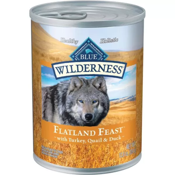 imageBlue Buffalo Wilderness Denali Dinner High Protein Natural Wet Dog Food Wild Salmon Venison amp Halibut 125oz cans Pack of 12Turkey Quail amp Duck