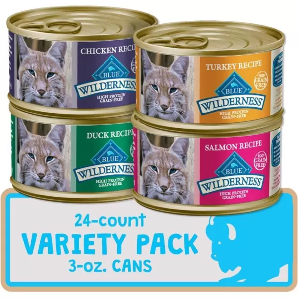 imageBlue Buffalo Wilderness High Protein Grain Free Natural Adult Pate Wet Cat Food Chicken 55oz cans Pack of 24Bundle Chicken Salmon Duck amp Turkey Variety Pack 3 oz Pack of 24