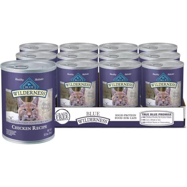 imageBlue Buffalo Wilderness High Protein Grain Free Natural Adult Pate Wet Cat Food Chicken Salmon Duck 3oz cans 72 count  24 of each flavorChicken 125 Ounce Pack of 12