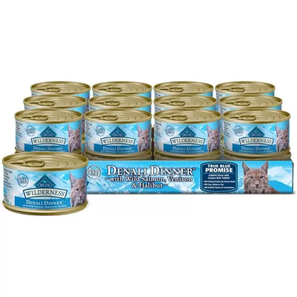 imageBlue Buffalo Wilderness High Protein Grain Free Natural Adult Pate Wet Cat Food Chicken Salmon Duck 3oz cans 72 count  24 of each flavorDenali  Turkey Salmon Venison amp Halibut 3 Ounce Pack of 24