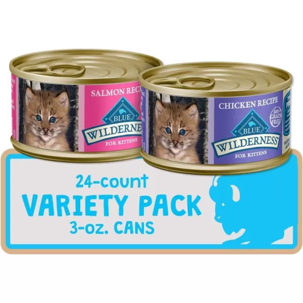 imageBlue Buffalo Wilderness High Protein Grain Free Natural Kitten Pate Wet Cat Food Chicken 3oz cans Pack of 24Variety Pack Chicken amp Salmon 3 Ounce Pack of 24