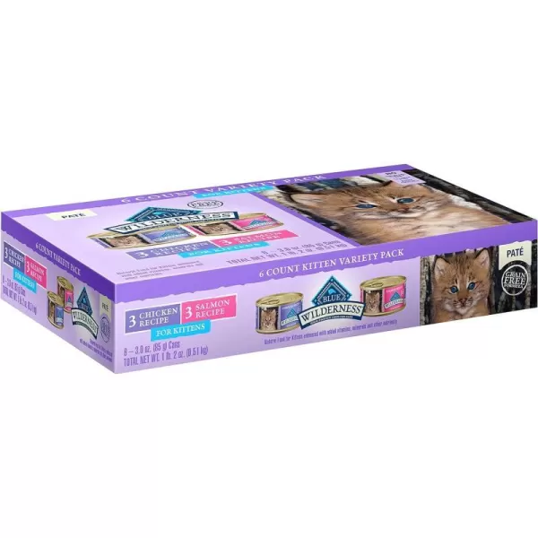 imageBlue Buffalo Wilderness High Protein Grain Free Natural Kitten Pate Wet Cat Food Chicken 3oz cans Pack of 24Variety Pack Chicken amp Salmon 3 Ounce Pack of 6
