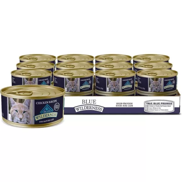 imageBlue Buffalo Wilderness High Protein Grain Free Natural Mature Pate Wet Cat Food Chicken 55oz cans Pack of 2455 Ounce Pack of 24