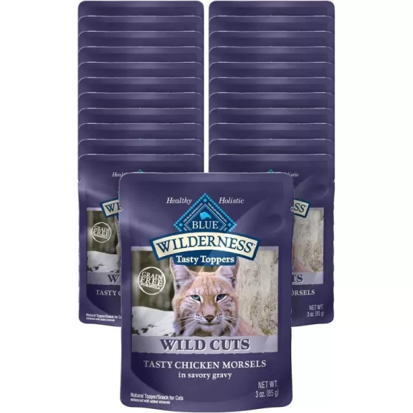 imageBlue Buffalo Wilderness High Protein Grain Free Natural Wild Cuts Adult Wet Cat Food Pouch Duck 3oz pouches Pack of 24Chicken