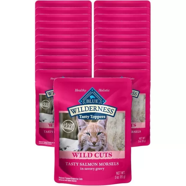 imageBlue Buffalo Wilderness High Protein Grain Free Natural Wild Cuts Adult Wet Cat Food Pouch Duck 3oz pouches Pack of 24Salmon