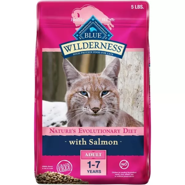 imageBlue Buffalo Wilderness High Protein Natural Adult Dry Cat Food Duck 5lbSalmon 5 Pound Pack of 1