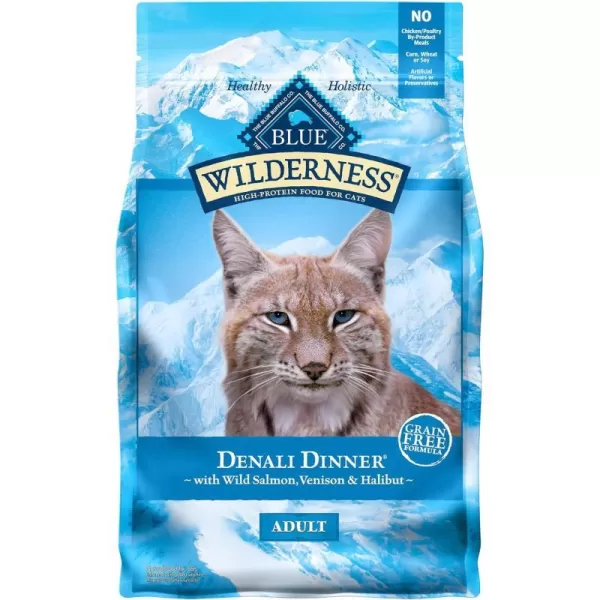 imageBlue Buffalo Wilderness High Protein Natural Adult Dry Cat Food Flatland Feast with Turkey Quail amp Duck 4lbSalmon Venison amp Halibut 4 Pound Pack of 1