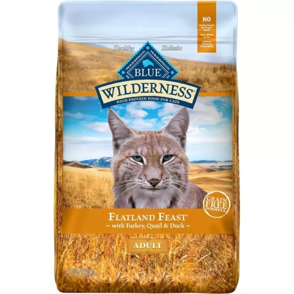 imageBlue Buffalo Wilderness High Protein Natural Adult Dry Cat Food Flatland Feast with Turkey Quail amp Duck 4lbTurkey Quail amp Duck 10 Pound Pack of 1