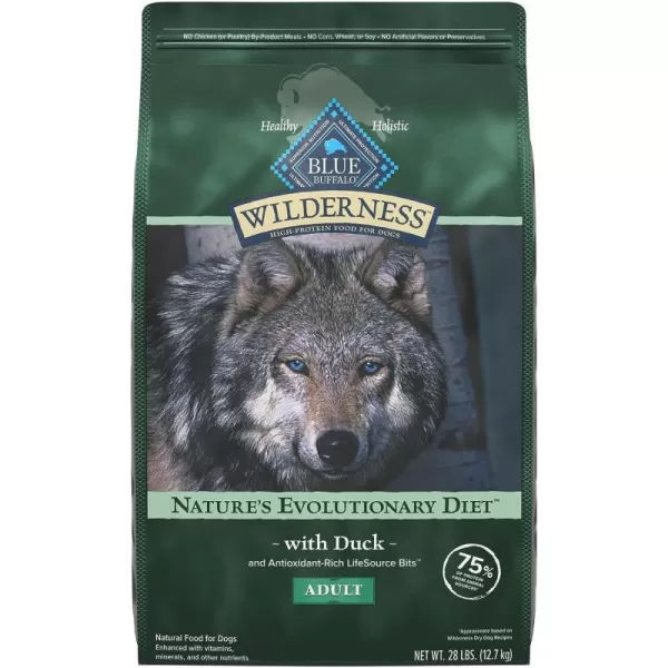 imageBlue Buffalo Wilderness High Protein Natural Adult Dry Dog Food plus Wholesome Grains Duck 28 lb bagBlue Buffalo Wilderness High Protein Natural Adult Dry Dog Food plus Wholesome Grains Duck 28 lb bag