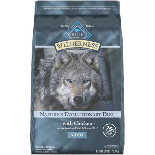 imageBlue Buffalo Wilderness High Protein Natural Adult Dry Dog Food plus Wholesome Grains Salmon 28 lb bagChicken plus Wholesome Grains 28 Pound Pack of 1