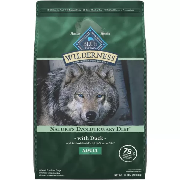 imageBlue Buffalo Wilderness High Protein Natural Adult Dry Dog Food plus Wholesome Grains Salmon 28 lb bagDuck plus Wholesome Grains 24 Pound Pack of 1