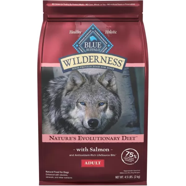 imageBlue Buffalo Wilderness High Protein Natural Adult Dry Dog Food plus Wholesome Grains Salmon 45 lb bagSalmon plus Wholesome Grains 28 Pound Pack of 1