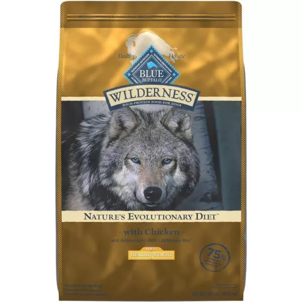 imageBlue Buffalo Wilderness High Protein Natural Adult Healthy Weight Dry Dog Food Chicken 45lbChicken plus Wholesome Grains 24 Pounds Pack of 1