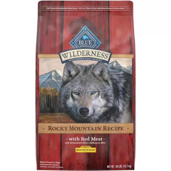 imageBlue Buffalo Wilderness High Protein Natural Adult Healthy Weight Dry Dog Food Chicken 45lbRed Meat with Grain 2800 Pound Pack of 1