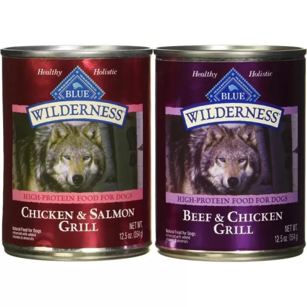 imageBlue Buffalo Wilderness High Protein Natural Adult Wet Dog Food Beef amp Chicken Grill 125oz cans Pack of 12Beef 1 Count Pack of 6