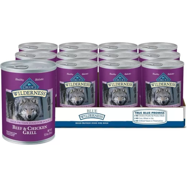 imageBlue Buffalo Wilderness High Protein Natural Adult Wet Dog Food Beef amp Chicken Grill 125oz cans Pack of 12Beef amp Chicken 125 Ounce Pack of 12