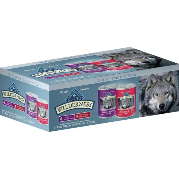 imageBlue Buffalo Wilderness High Protein Natural Adult Wet Dog Food Beef amp Chicken Grill 125oz cans Pack of 12Beef amp Chicken Grill and Chicken amp Salmon Grill Variety Pack 125 oz Pack of 8