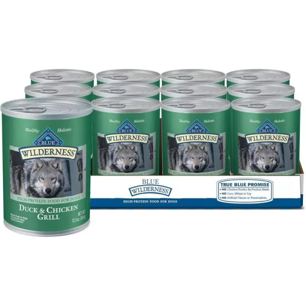 imageBlue Buffalo Wilderness High Protein Natural Adult Wet Dog Food Salmon amp Chicken Grill 125oz cans Pack of 12Duck amp Chicken 125 Ounce Pack of 12