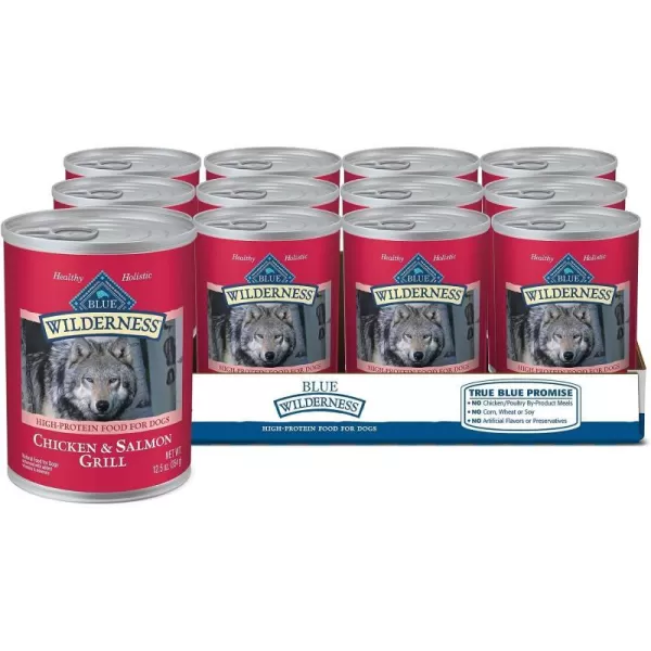 imageBlue Buffalo Wilderness High Protein Natural Adult Wet Dog Food Salmon amp Chicken Grill 125oz cans Pack of 12Salmon amp Chicken 125 Ounce Pack of 12