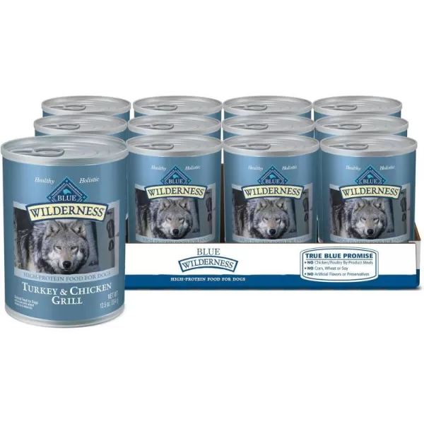 imageBlue Buffalo Wilderness High Protein Natural Adult Wet Dog Food Salmon amp Chicken Grill 125oz cans Pack of 12Turkey amp Chicken 125 Ounce Pack of 12