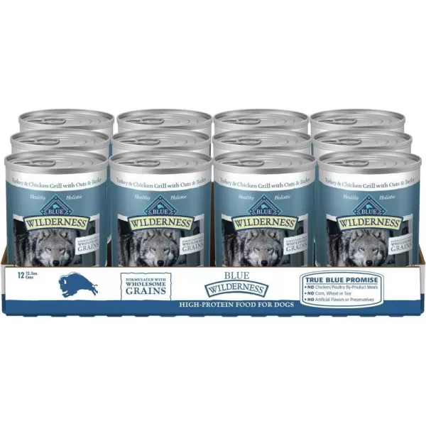 imageBlue Buffalo Wilderness High Protein Natural Adult Wet Dog Food plus Wholesome Grains Turkey amp Chicken Grill 125oz cans Pack of 12Turkey amp Chicken