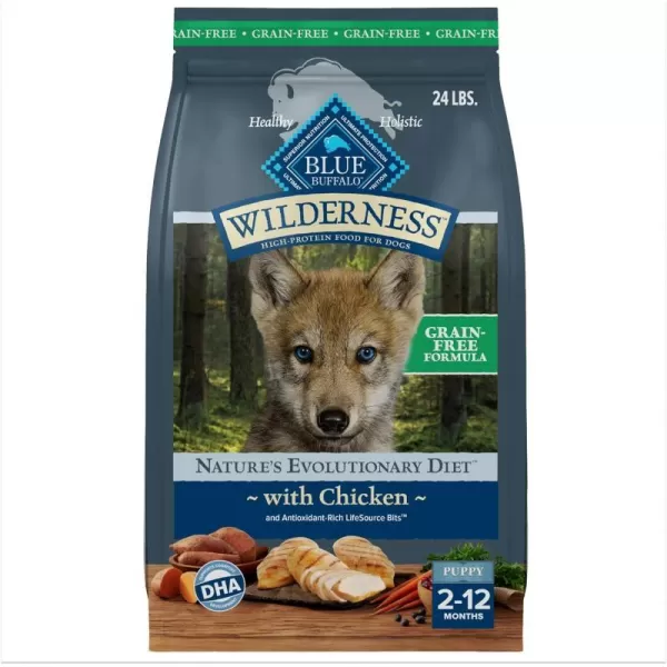 imageBlue Buffalo Wilderness High Protein Natural Grain Free Puppy Dry Dog Food and Wet Puppy Food Turkey and Chicken 24lb Dry Food  125oz cans 12ctChicken  Grain Free