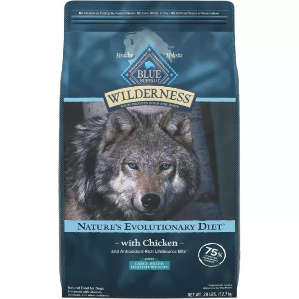 imageBlue Buffalo Wilderness High Protein Natural Large Breed Healthy Weight Adult Dry Dog Food Plus Wholesome Grains Chicken 28 lb Bag28 Pound Pack of 1