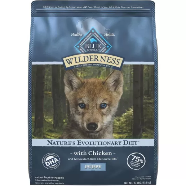 imageBlue Buffalo Wilderness High Protein Natural Puppy Dry Dog Food plus Wholesome Grains Chicken 13 lb bagBlue Buffalo Wilderness High Protein Natural Puppy Dry Dog Food plus Wholesome Grains Chicken 13 lb bag