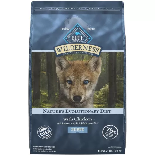 imageBlue Buffalo Wilderness High Protein Natural Puppy Dry Dog Food plus Wholesome Grains Chicken 28 lb bag24 lb