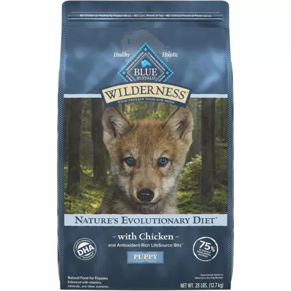 imageBlue Buffalo Wilderness High Protein Natural Puppy Dry Dog Food plus Wholesome Grains Chicken 28 lb bag28 lb