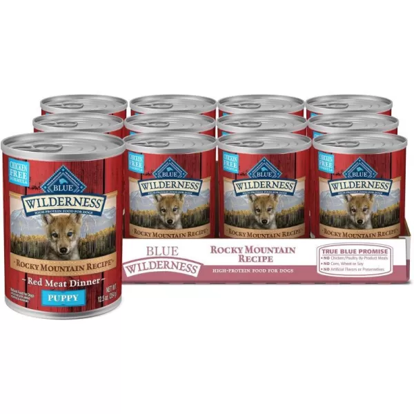 imageBlue Buffalo Wilderness High Protein Natural Puppy Wet Dog Food Turkey amp Chicken Grill 125oz cans Pack of 12Red Meat ChickenFree 125 Ounce Pack of 12