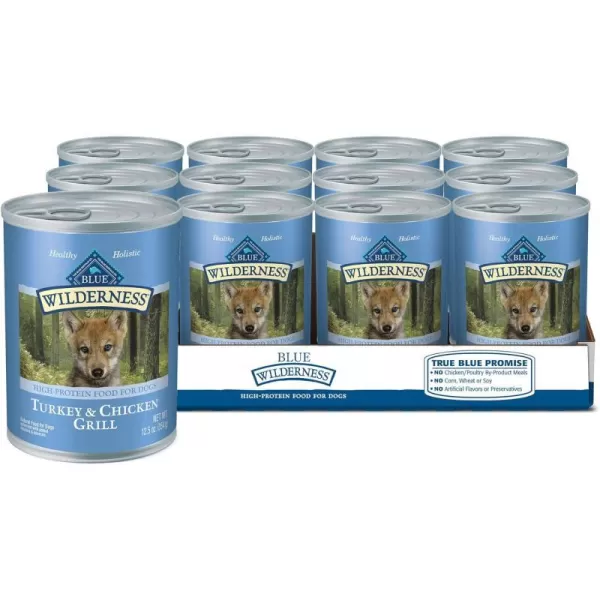 imageBlue Buffalo Wilderness High Protein Natural Puppy Wet Dog Food Turkey amp Chicken Grill 125oz cans Pack of 12Turkey amp Chicken 125 Ounce Pack of 12