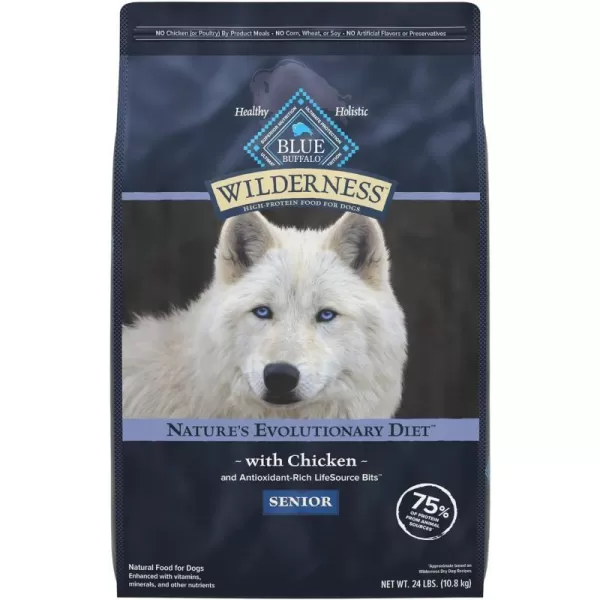 imageBlue Buffalo Wilderness High Protein Natural Senior Dry Dog Food plus Wholesome Grains Chicken 24 lb bag24 Pound Pack of 1