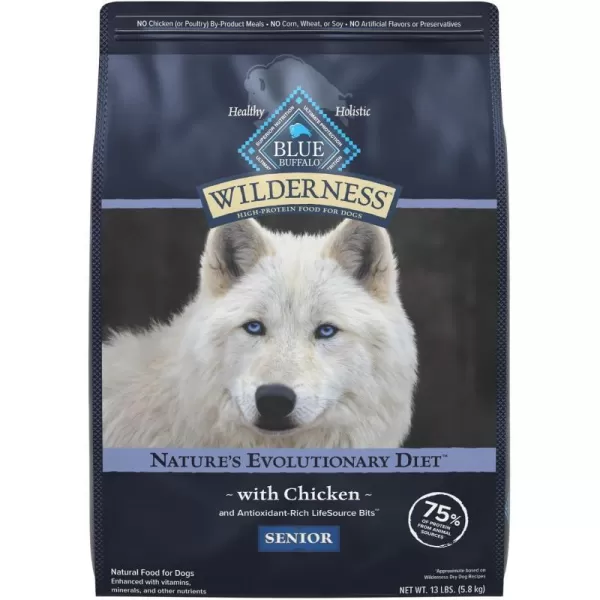 imageBlue Buffalo Wilderness High Protein Natural Senior Dry Dog Food plus Wholesome Grains Chicken 28 lb bag13 Pound Pack of 1