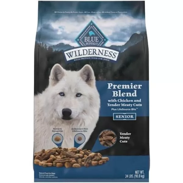 imageBlue Buffalo Wilderness High Protein Natural Senior Dry Dog Food plus Wholesome Grains Chicken 28 lb bag24 LBS