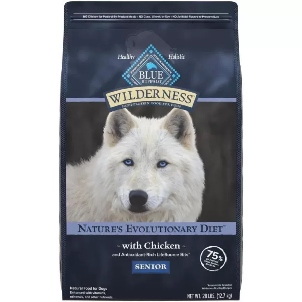 imageBlue Buffalo Wilderness High Protein Natural Senior Dry Dog Food plus Wholesome Grains Chicken 28 lb bag28 Pound Pack of 1