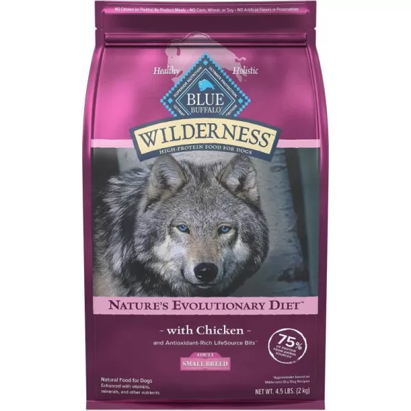 imageBlue Buffalo Wilderness High Protein Natural Small Breed Adult Dry Dog Food plus Wholesome Grains Chicken 45 lb bagBlue Buffalo Wilderness High Protein Natural Small Breed Adult Dry Dog Food plus Wholesome Grains Chicken 45 lb bag
