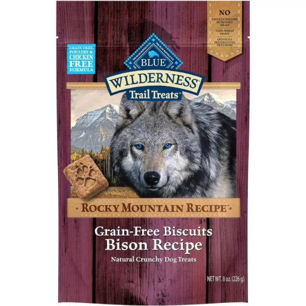 imageBlue Buffalo Wilderness Rocky Mountain Recipe High Protein Grain Free Crunchy Dog Treats Biscuits Red Meat 8oz bagBison 8 Ounce Pack of 1