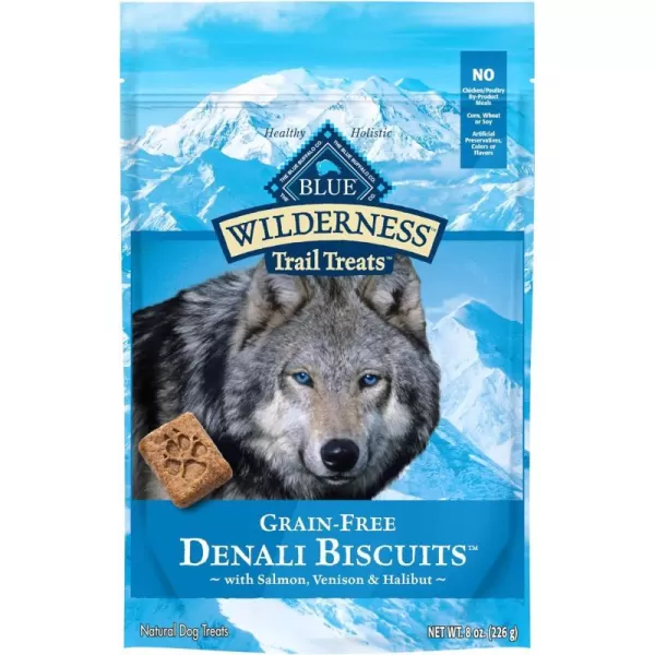 imageBlue Buffalo Wilderness Rocky Mountain Recipe High Protein Grain Free Crunchy Dog Treats Biscuits Red Meat 8oz bagSalmon Venison amp Halibut 8 Ounce Pack of 1
