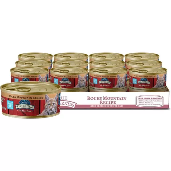imageBlue Buffalo Wilderness Rocky Mountain Recipe High Protein Grain Free Natural Adult Pate Wet Cat Food Red Meat 55oz cans Pack of 24Red Meat