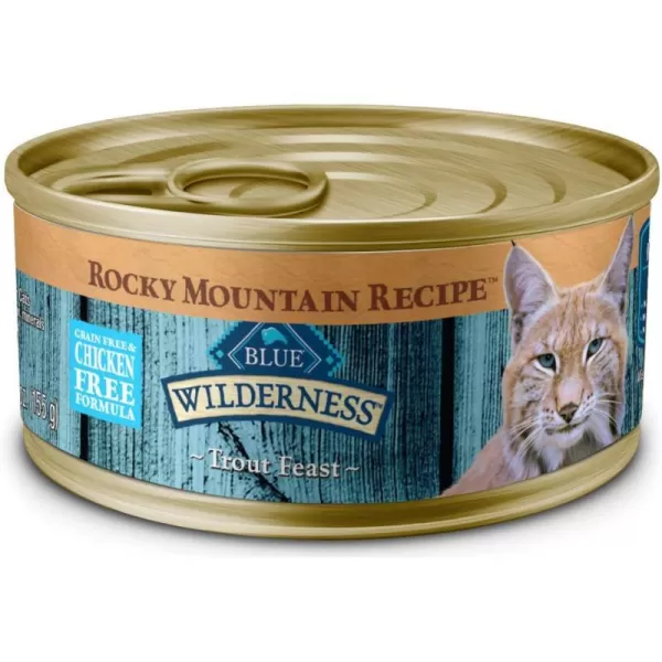 imageBlue Buffalo Wilderness Rocky Mountain Recipe High Protein Grain Free Natural Adult Pate Wet Cat Food Red Meat 55oz cans Pack of 24Trout