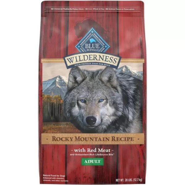 imageBlue Buffalo Wilderness Rocky Mountain Recipe High Protein Natural Adult Dry Dog Food Red Meat with Grain 24 lb bagRed Meat with Grain 2800 Pound Pack of 1