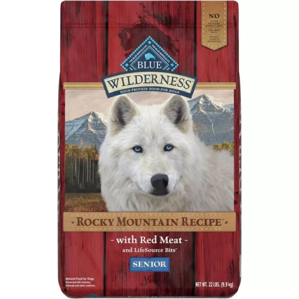 imageBlue Buffalo Wilderness Rocky Mountain Recipe High Protein Natural Senior Dry Dog Food Red Meat 22lbRed Meat  ChickenFree