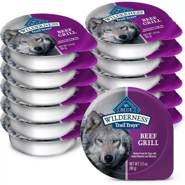 imageBlue Buffalo Wilderness Trail Trays High Protein Natural Adult Wet Dog Food Cups Beef Grill 35oz Pack of 12Beef Grill 35 Ounce Pack of 12